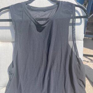 Athletic Tank Top, black, mesh, split back, crew neck, size Medium.